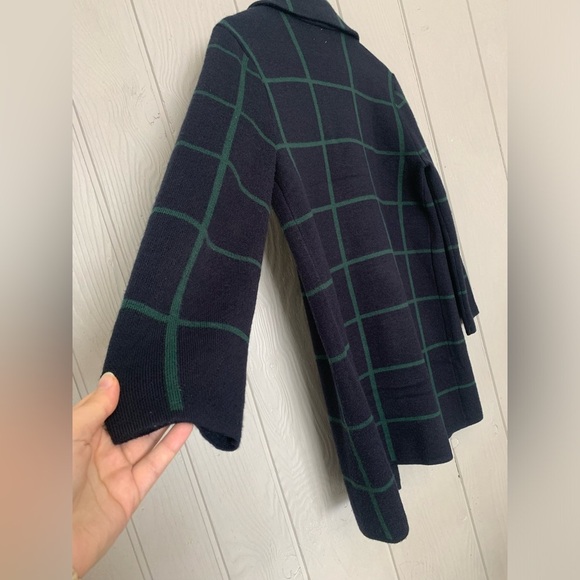 Anne Klein Green Navy Plaid Open Front Cardigan jacket gold buttons Size Small - Picture 6 of 8